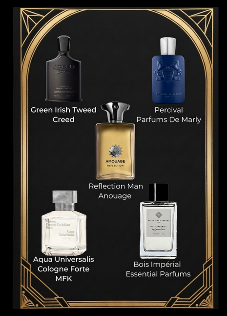 The Executive Edit discovery set — Green Irish Tweed, Percival, Reflection Man, Aqua Universalis and Bois Impérial