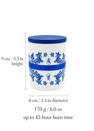 AromaStylist Ornamenta Jar Candle size guide — 9 cm / 3.5 in height, 6 cm / 2.4 in diameter, 170 g / 6.0 oz, up to 45-hour burn time